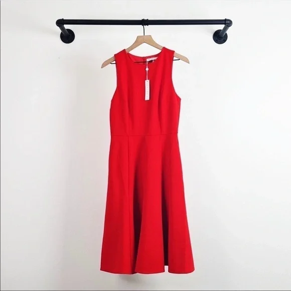 NWT Trina Turk Bacall Crepe Sleeveless Midi Fit & Flare Dress in Red - Picture 5 of 8